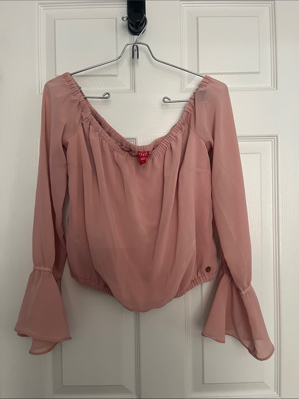 Guess Dusty Rose Off-Shoulder Peasant Blouse